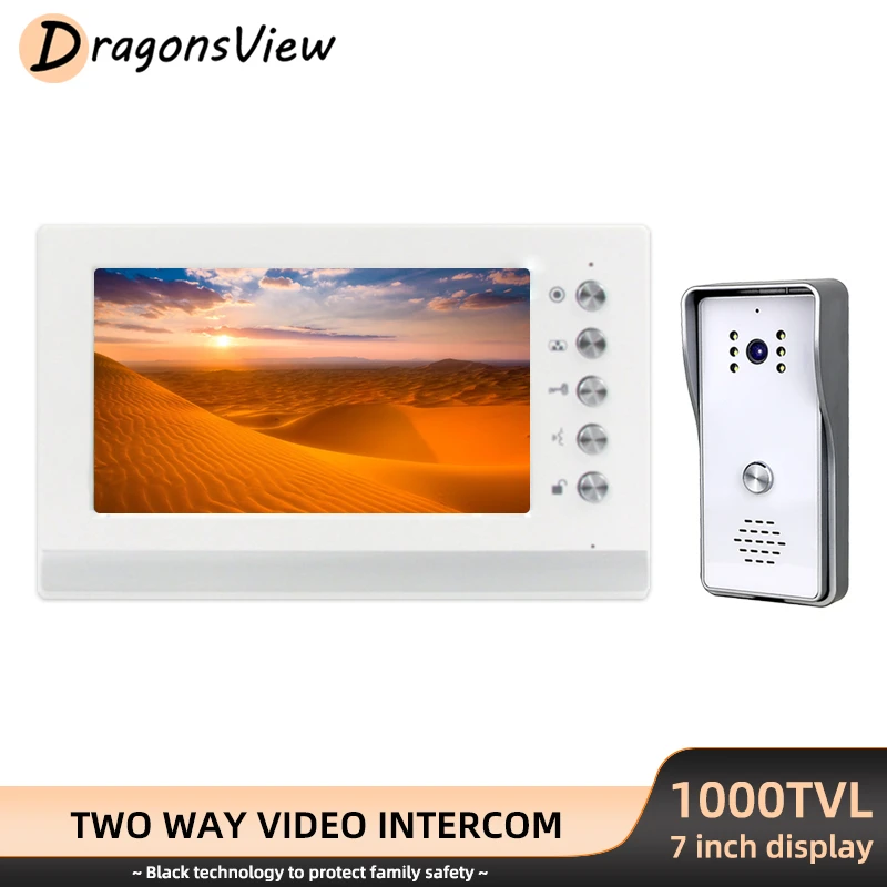 DragonsView 7 Inch Video Door Phone Intercom with 1000TVL Doorbell Camera Single Outdoor Call Panel IP65 for Home Security door video intercom