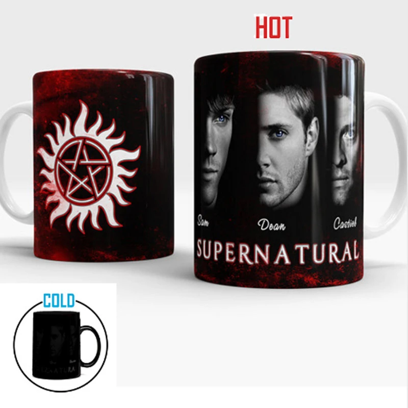 1pcs Supernatural Mug Sam Dean Castiel Heat Changing Color Ceramic Tea Heat Sensitive Transforming Magic Morphing Coffee Mugs