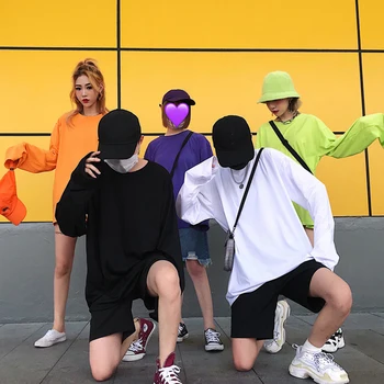 

Summer ulzzang original stay super hot ins same versatile loose solid color long sleeve men and women's versatile T-shirt