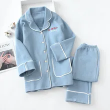 Комплект хлопковых пижам, женская одежда для сна, теплая зимняя Домашняя одежда из 2 предметов, с надписями, с вышивкой, с длинными рукавами и штаны Пижама Костюм