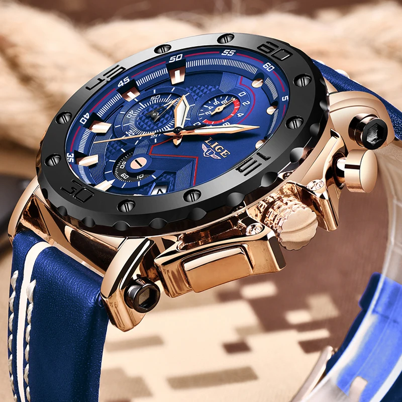 New Lige Mens Watches Top Brand Luxury Big Dial Military Quartz Watch Casual Leather Waterproo-2