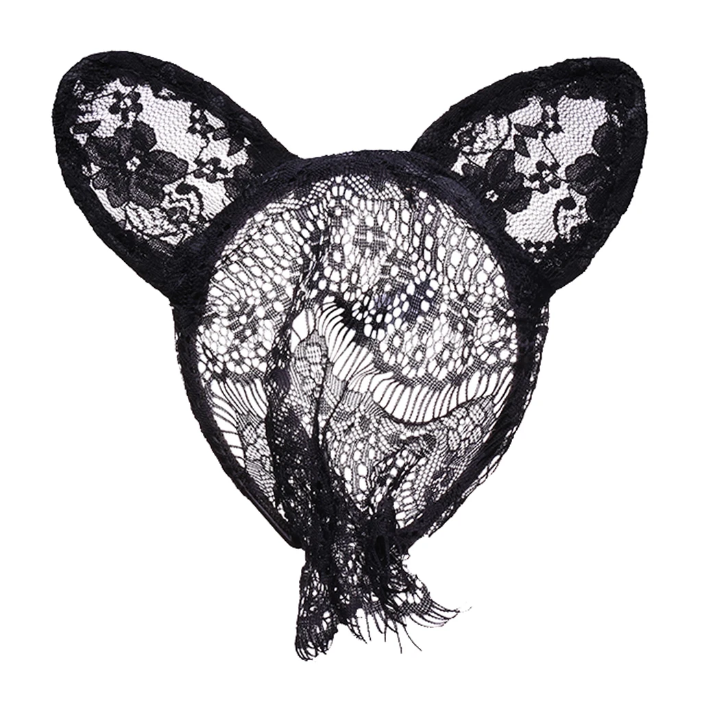 Bunny Rabbit Ear Filigree Lace Veil Costume Masquerade Mask Hairband