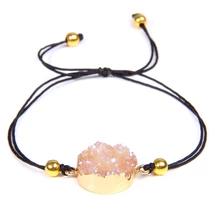 Розовый кристаллический кварц камень кулон agates Druzy браслет для женщин Подарки Золотая цепь Черная веревка плетеные браслеты женские ювелирные изделия оптом