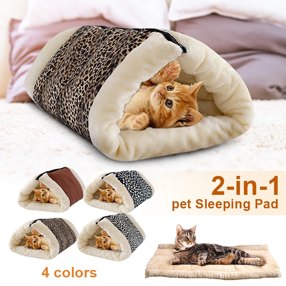 2-in-1 Cat Dog Bed Washable Soft Animal Puppy Tunnel Sleeping Mat Pad Sofa Foldable Winter Plush Pet Sleeping Bed Pet Supplies