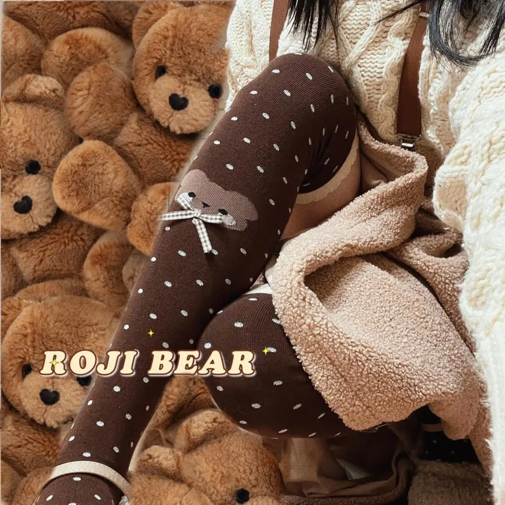 Cotton Socks Women Socks Knee Stockings Little bear bow wave point Lolita socks female qiu dong knee-high socks Lolita Japanese thin leg thick combed cotton stockings
