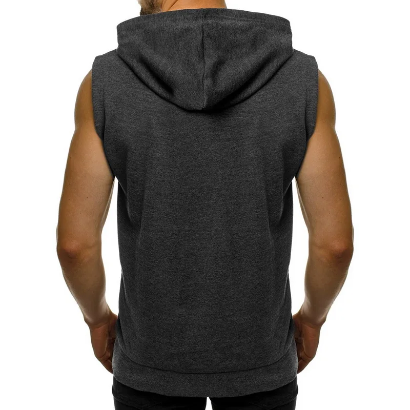 Black Friday Men Fitness Hoodies Tank Tops Sleeveless Tee Shirt Male Workout Zipper Pockets Hooded Vest Waistcoat Solid Undershirt Sportswear