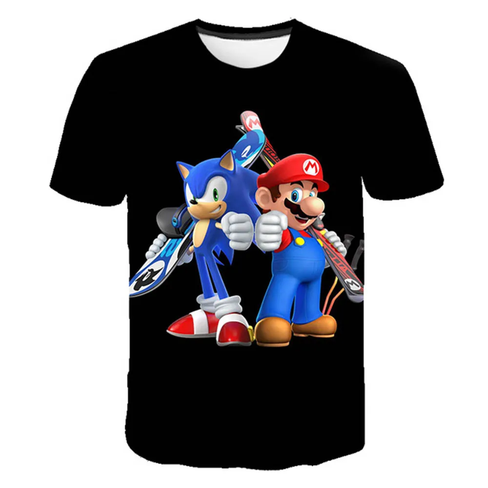 Sonic/летняя футболка для мальчиков и девочек короткая с 3D рисунком из полиэстера