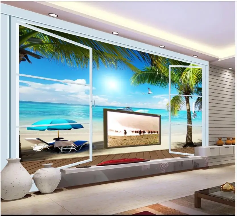 

Custom photo wallpapers 3d murals wallpaper for walls Seaside scenery 3D stereo window TV background wall papers home decor