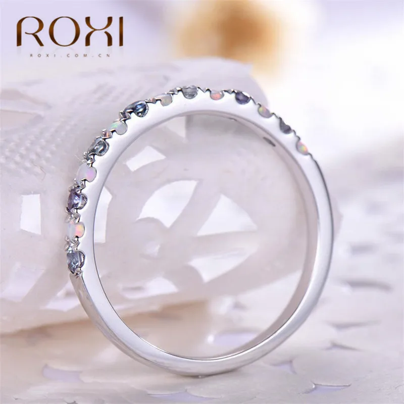 ROXI роскошный синий кристалл кольца для женщин серебряного цвета огненный опал кольцо изящное свадебное бнат обручальное кольцо ювелирное подарок