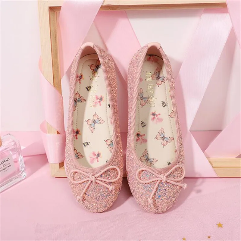 Туфли принцессы для девочек детские туфли с бантом блестящие танцев на вечерние