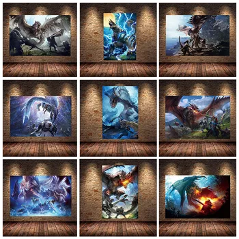 

Unframed The Poster Decoration Painting of MONSTER HUNTER WORLD on Canvas Oil canvas painting art posters and prints For Bedroom