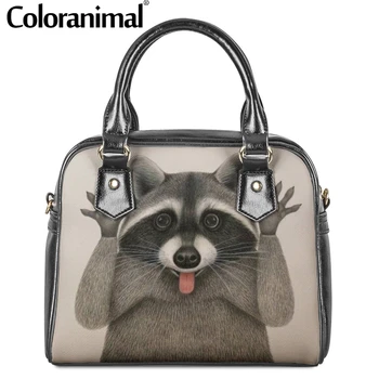 

Coloranimal Female Casual Tote Shoulder Bags Cute Animal Cartoon Raccoon Pattern Women's Crossbody Bags Custom Gift PU Leather