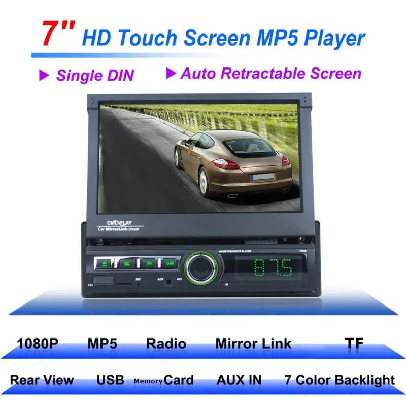 7110S одиночный DIN Bluetooth автомобильный стерео MP5 плеер AUX USB TF FM радио головное устройство 7 дюймов высокоцифровой 800x480 сенсорный экран