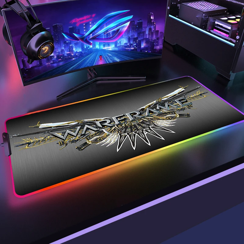 

Настольный коврик WarFrame для геймеров, игровые компьютерные коврики с подсветкой клавиатуры для девочек, аксессуары для мыши, настольные светодиодные коврики RGB 900x400