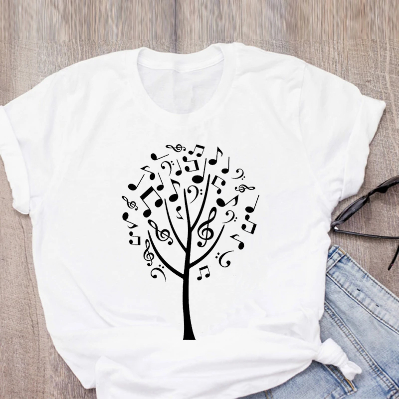 

Топы с рисунком в стиле Харадзюку, новинка, Милая женская футболка, женская одежда, футболка с изображением дерева Muisc, женская летняя повседневная футболка, футболки