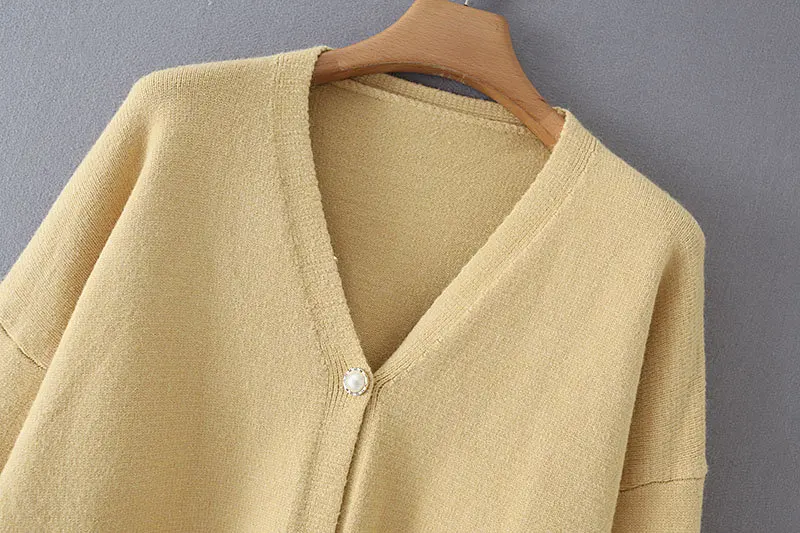 Осенний женский однотонный вязаный свитер с v-образным вырезом Женский базовый с длинным рукавом кардиган свитер пальто Топы S149