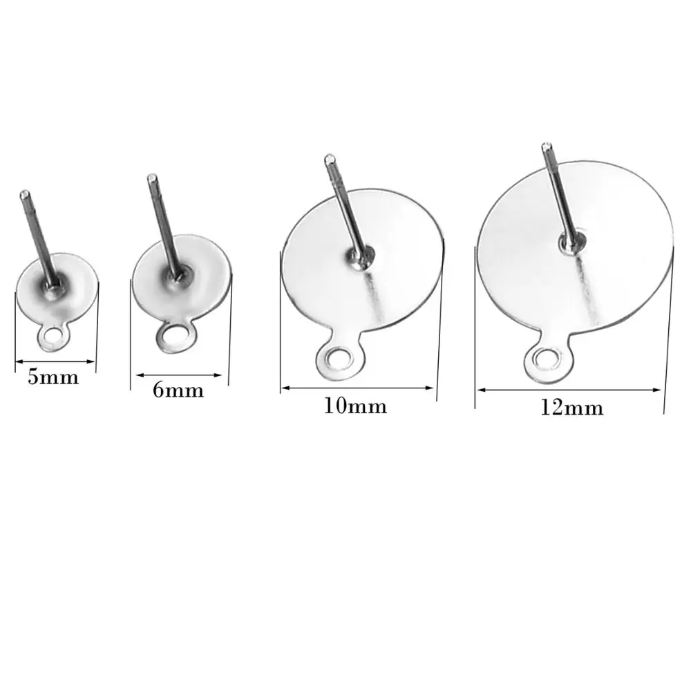 50Pcs/Lot 5/6/10/12mm Stainless Steel  Blank Post Earring Stud Base Pins DIY For Men Women Jewelry Making Wholesale Findings 5