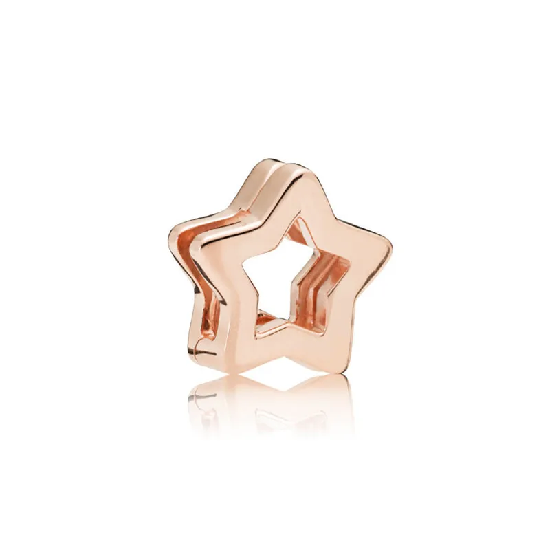 rose golden Полые звезды клип рефлексионы Шарм бусины для изготовления ювелирных изделий женщин серебряные бусины 925 пробы для рефлексионов браслеты сделай сам - Цвет: rose golden