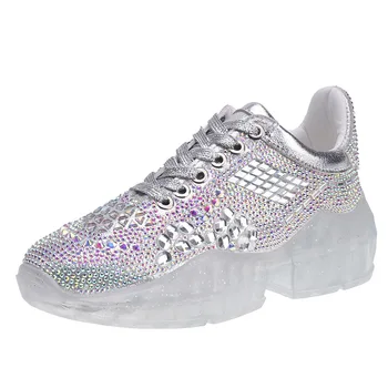 

Women PU Leather Platform Chunky Sneakers Low Top Crystal Running Sports Walking Shoes Casual Leisure Brand Tennis Sneakers