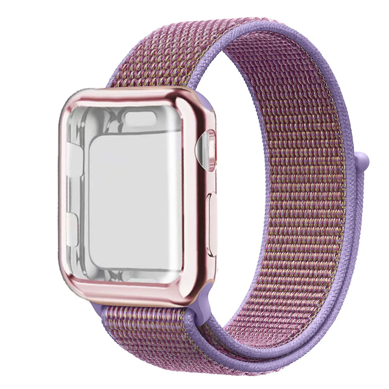 Спортивный бесшовный ремешок для наручных часов Apple Watch, версии чехол 44 мм 40 мм, 38 мм, 42 мм, iWatch, версия 5 4 3 2 спортивный Браслет Apple watch 4 чехол Защитная пленка для экрана - Цвет ремешка: Lilac