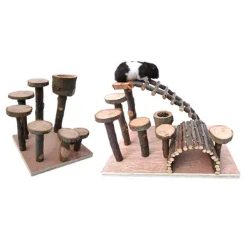 

Hamster Wooden Cage Chewing Toy Small Pets Climbing Ladders Stairs Step Fitness Exercise Playground Molar Food Feeder