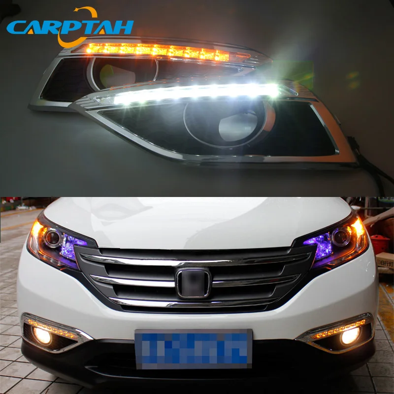 

LED Daytime Running Light For Honda CR-V CRV 2012 2013 2014 Waterproof 12V Yellow Turn Signal Indicator Light Bumper LED DRL