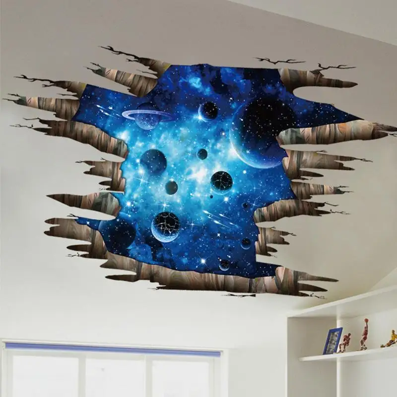Космические Планеты 3D наклейки на стену космические Наклейки на стены для детской комнаты детская спальня потолок пол украшение