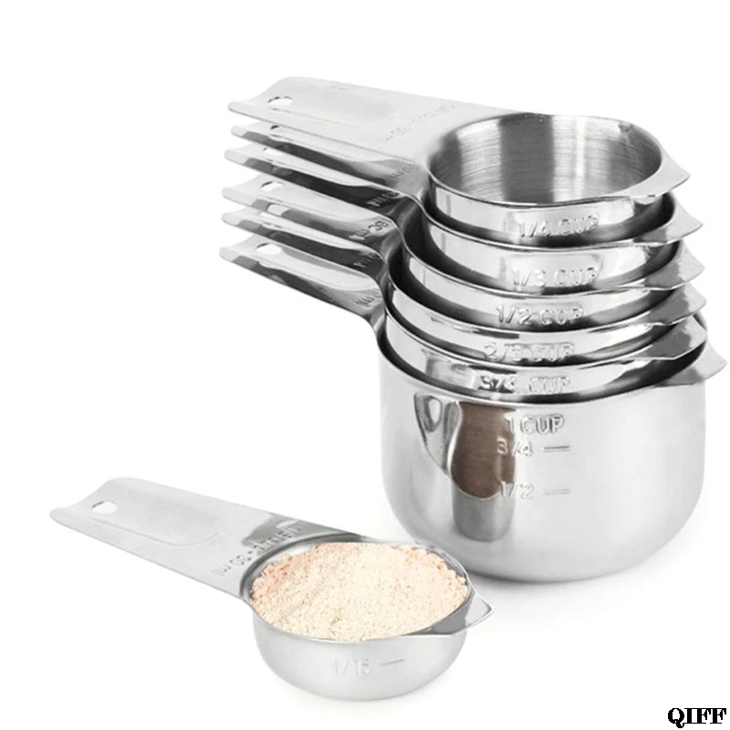 Measuring Cups and Spoons Set, Stainless Steel Heavy Duty Good Grips with Ring Connector Cake baking and kitchen utensils