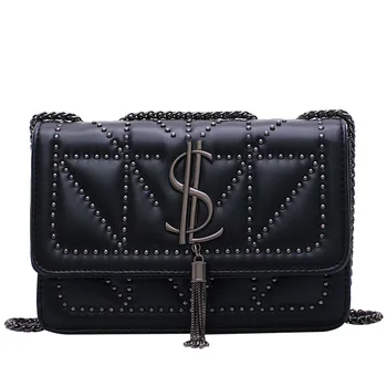 

2020 Women's Fashion Handbag Tassels Chain Korean-style Rivet Versatile New Style Shoulder Square Sling Bag
