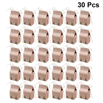 

30 pcs Christmas Kraft Paper Candy Boxes Cute Small House Cartoon Party Supplies Chocolate Bag Gift Container Packing Box