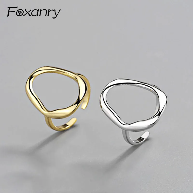 

Foxanry Hot Sale 925 Sterling Silver Party Ring for Women Couple Creative Irregular Simple anillos Jewelry Size 17.3mm Adjustale