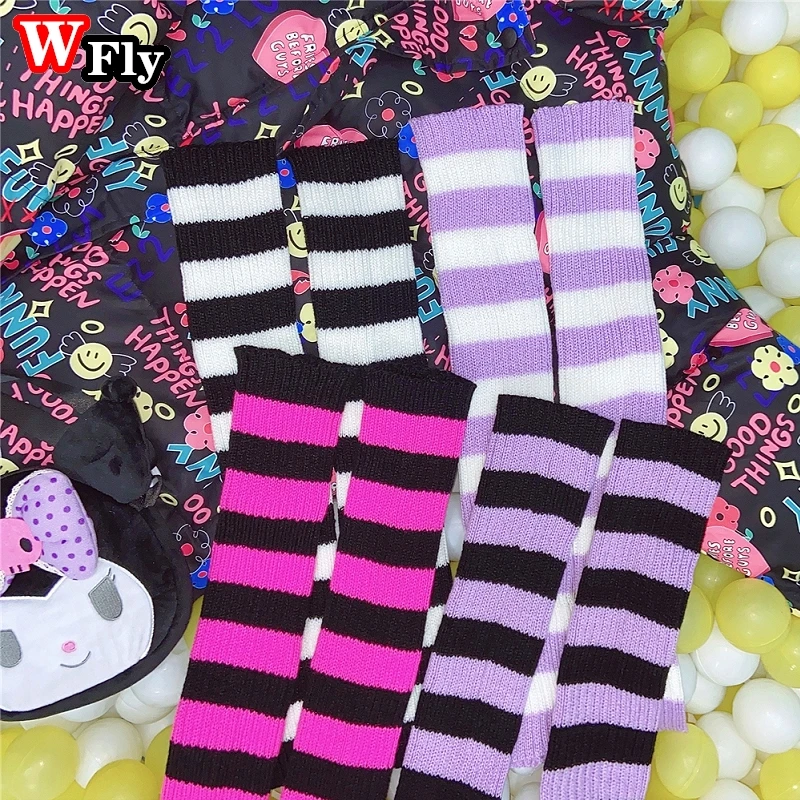 Description Picture 6 of itemY2K Girl Goth Striped Women Leg Warmers Lady Cute Jk Stretch Knee-length Fashion Hipster Warm Knit Sock Foot warming cover