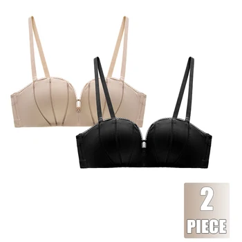 

2 Pieces Wireless Half Cup Bra For Small Breast Lingerie Super Push Up Strapless Sexy Underwear Women Brassiere Top Seamless A B