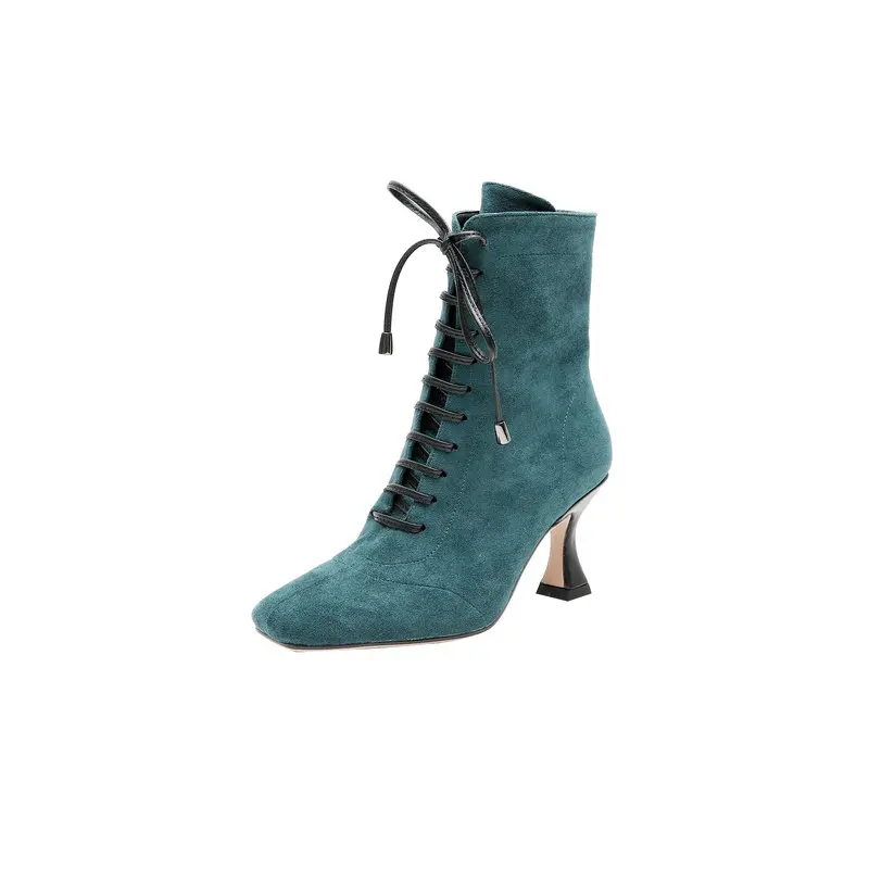 

Salu Soft Knitted Sock Boots Stretch Fabric Shoes High Heels Pointed Toe Ankle Boots for Ladies 2019 Leather Winter Women Boots