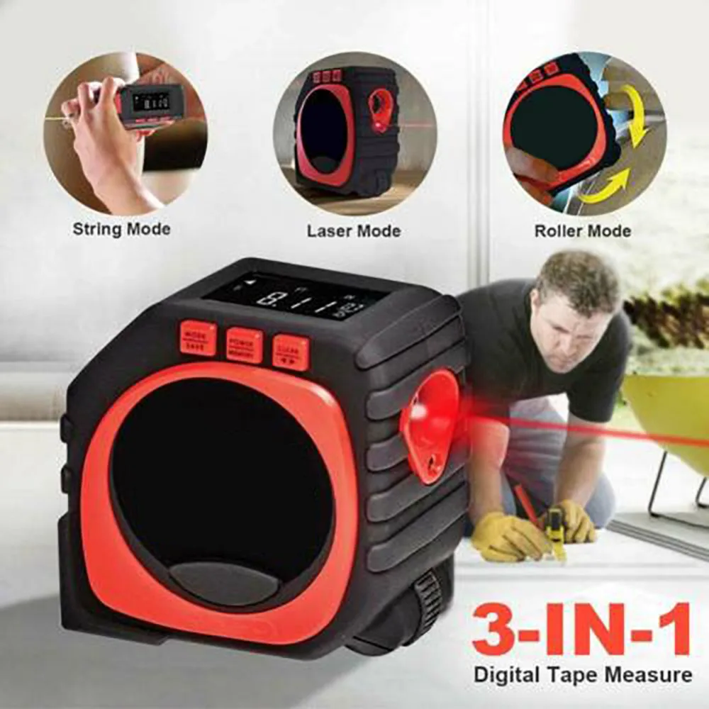 3-in-1 Measureing Tape String Mode Sonic Mode Roller Mode Universal Multifunctional Precise Digital Tape Measure Measuring Tool
