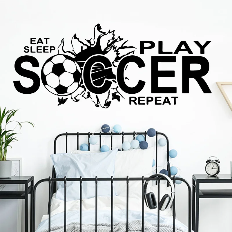 Eat Sleep Play Soccer Quote Настенная Наклейка для мальчика детская комната футбол спорт