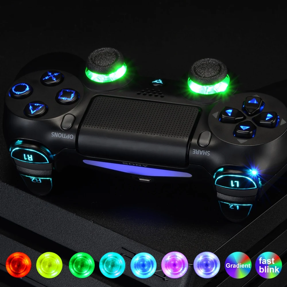 Multi-Colors Luminated Thumbstick Classical Symbols D-pad L1 R1 R2 L2 Home Face Buttons DTFS LED Kit for PS4 CUH-ZCT2 Controller
