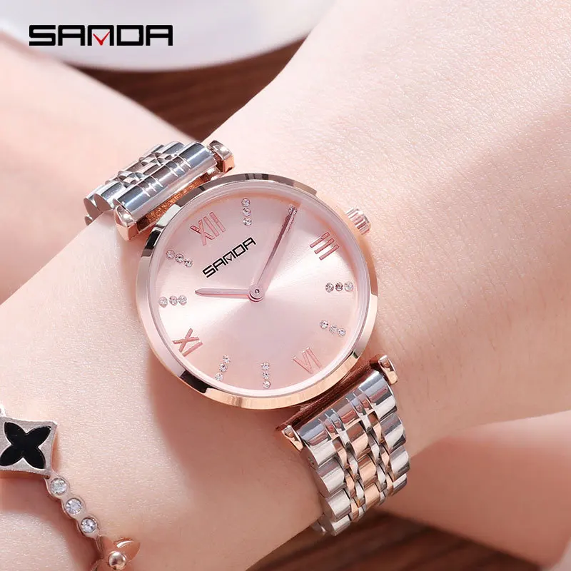 

SANDA Wechat Business Hot Selling WOMEN'S Watch Fashion Women's Cool Trend Glorious Steel Belt Man-made Diamond Ladies' Watch