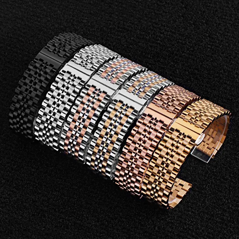 

Watchband Strap Stainless Steel Full Solid Steel Strap Push Button Hidden Clasp Rose Gold 22mm Strap Replacement Accessories: