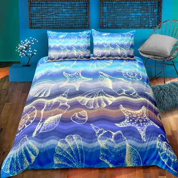 

Beach Starfish Bedding King Blue Cute Ocean Animals Duvet Cover Set Sea Comforter Cover Tropical Bed Linen Set Home Textiles