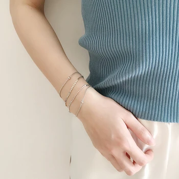 

Vintage Thai Silver Double Layers Beads 925 Sterling Silver Charm Bracelets for Women Girl Jewelry Gifts Wholesale Bracelet