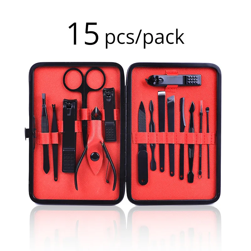 15Pcs Set Nunify, черные новые маникюрные кусачки для ногтей, педикюрный набор, набор для резки ногтей, кусачки для густых ногтей, кусачки для ногтей - Цвет: 15Pcs Set
