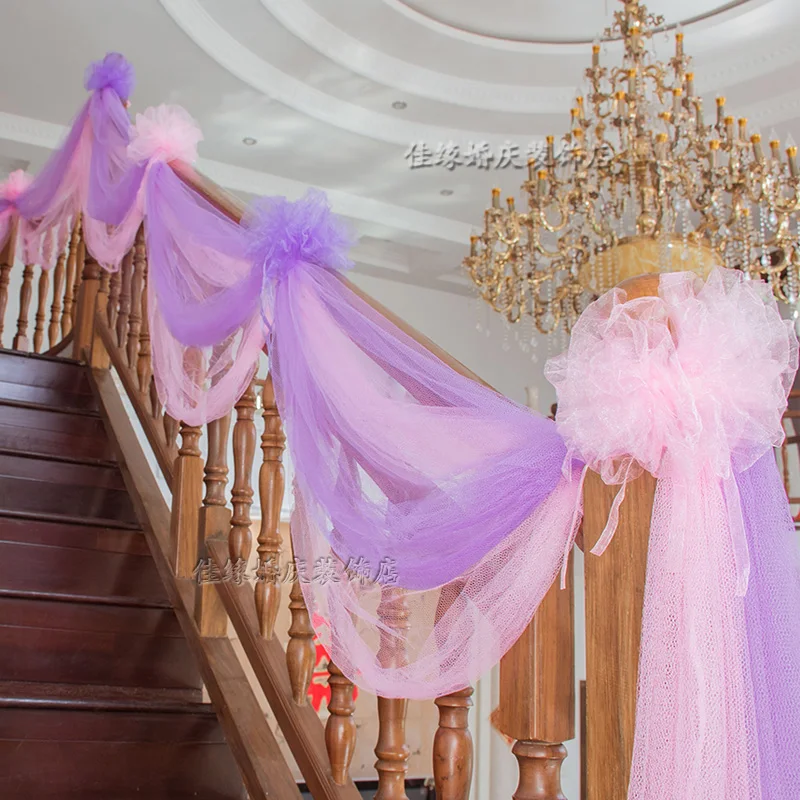 

Gauze Wedding Room Decoration Supplies Wedding Staircase Handrail Decoration Yarn Pull Flower Ribbon Balloon Set