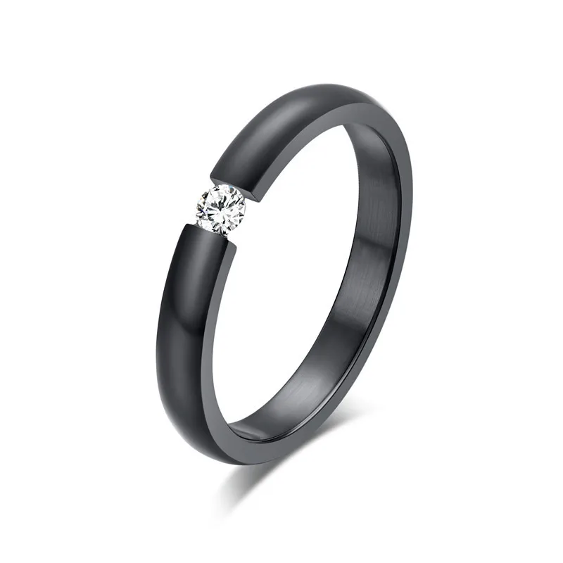 High Quality Titanium Steel Finger Ring AAA Quality Austrian Zircon Gold Color Wedding Engagement Rings Free Shipping - Цвет основного камня: gun black