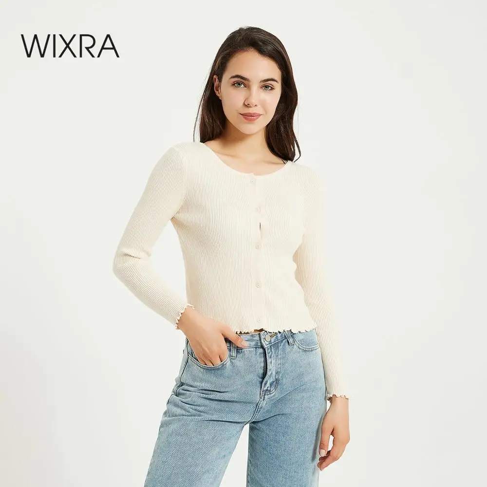 Женский кардиган с круглым вырезом Wixra однотонный трикотажный однобортный