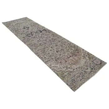 

91x320 Cm Beige Handmade Overdyed Runner Rug-3x10 Ft