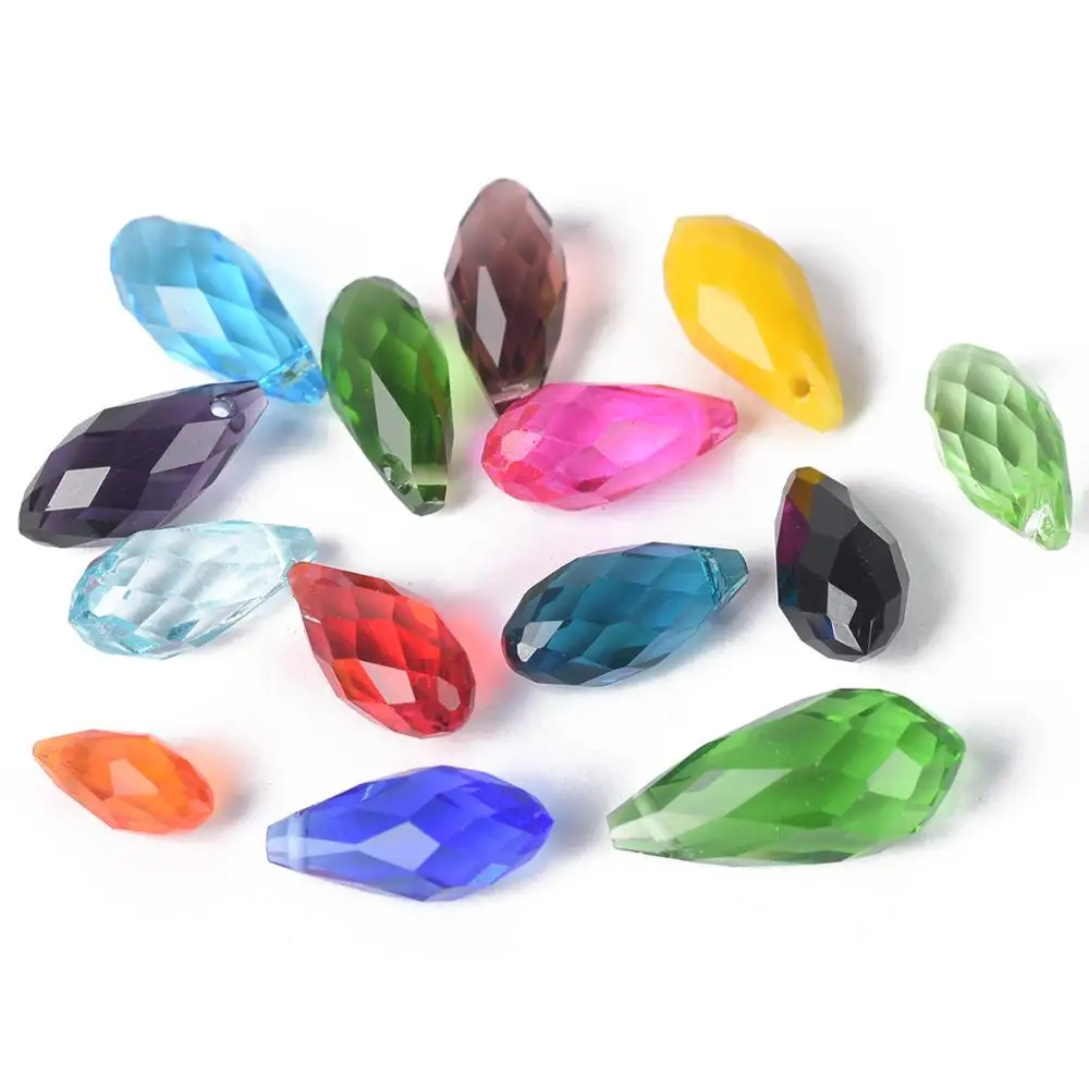 Solid Color Teardrop Faceted Crystal Glass 12x6mm 16x8mm 20x10mm Top Drilled Pendant Drops Loose Beads for Jewelry Making DIY 5pcs transparent 27mm austrian element peach heart pendant sun catcher crystal chandelier decor faceted glass prism love beads