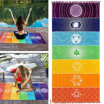 

Colourful Swimming Picnic Beach Towel Tapestry Rectangle Travel Tassel Yoga Mat Bath Spa Rainbow Print Lightweight Quick Dry