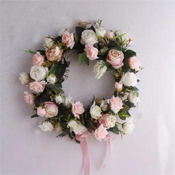 

Aritificial Door Knocker Simulation Silk Rose Flowers Wreath Foam Straw Garland For Wedding Home Party Decoration Floral