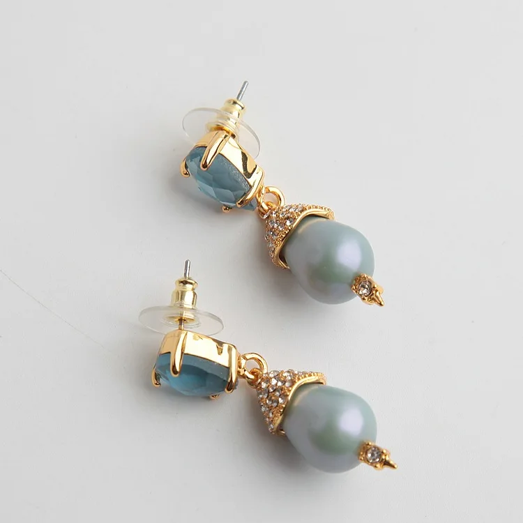 Американский маленький свежий жемчуг кристалл серьги синие серьги женские